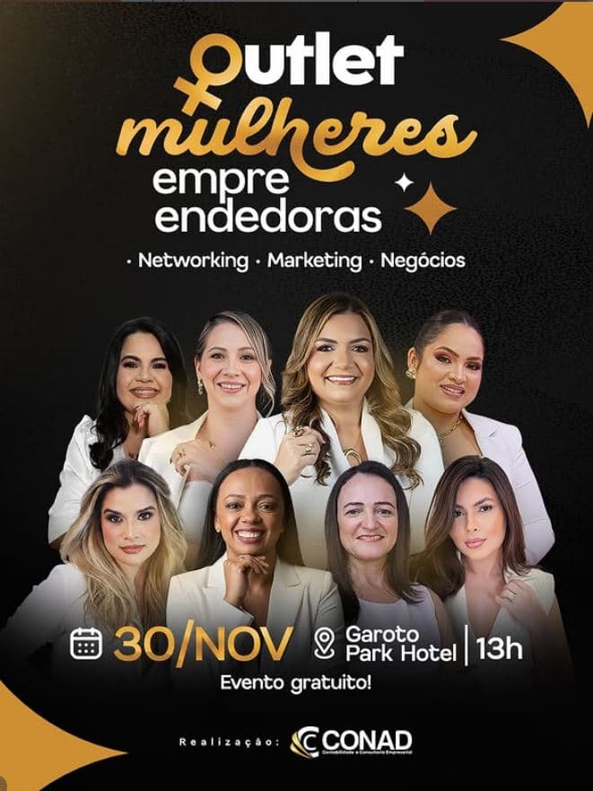 Cartaz da 1ª edição do Outlet Mulheres Empreendedoras, 30 de novembro, Garoto Park Hotel